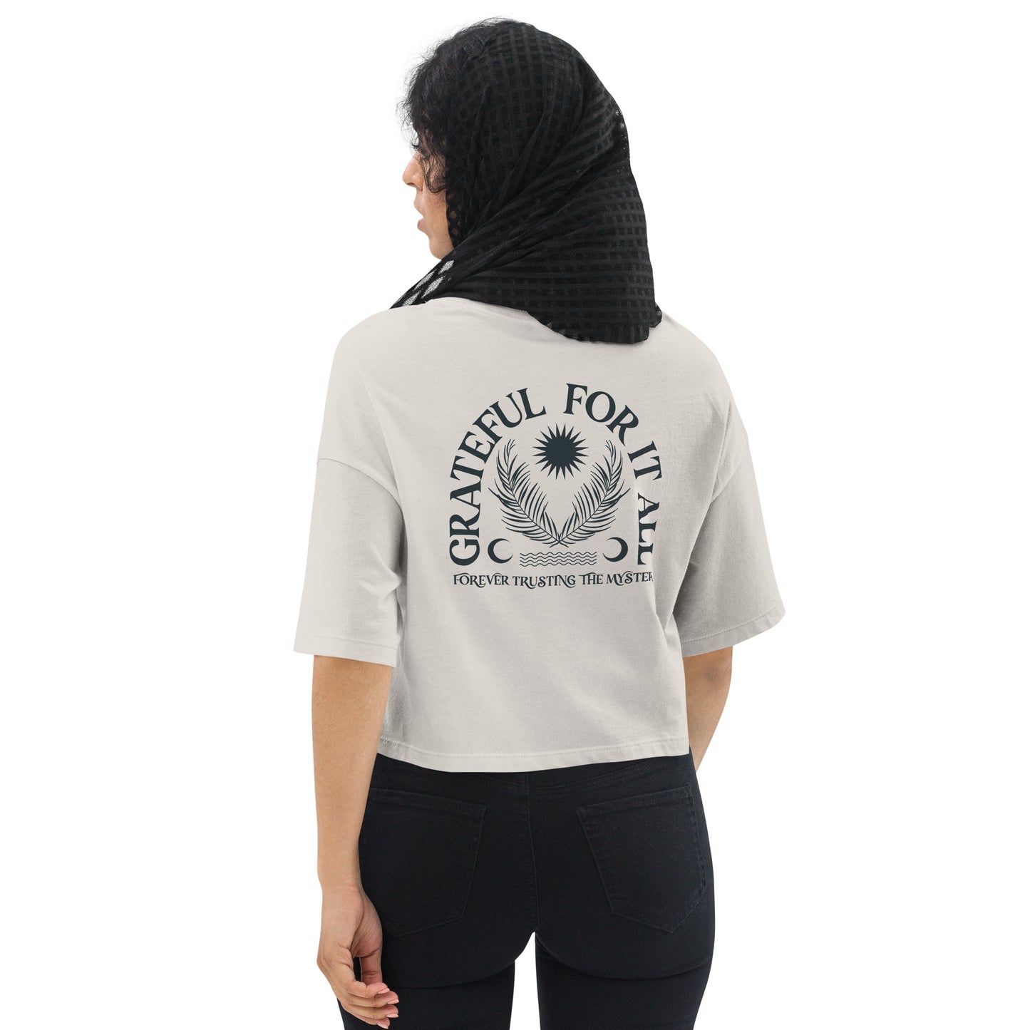 Loose Fit Cropped Tee - Off White/Navy